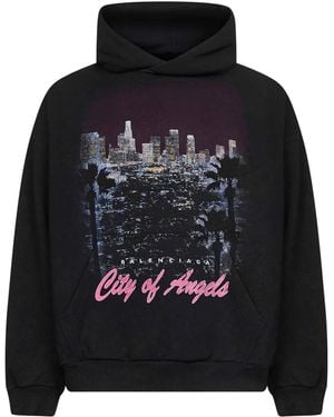 Balenciaga City-Of-Angels Print Hoodie - Black