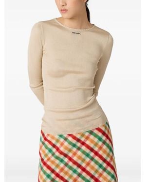 Miu Miu Crew-Neck T-Shirt - Natural