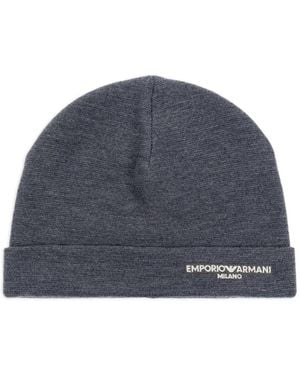 Emporio Armani Bonnet En Laine À Logo Brodé - Bleu