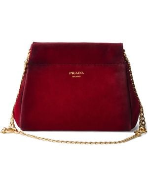 Prada Mini Enchaîné Chain-Strap Logo-Lettering Shoulder Bag - Red