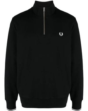 Fred Perry Logo-Embroidered Zip-Up Jumper - Black