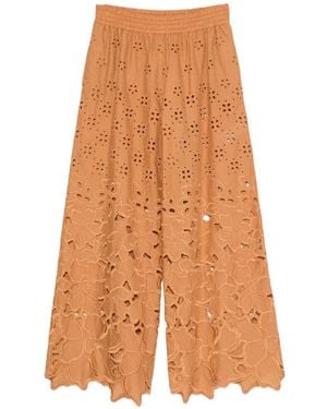 Ermanno Scervino Broderie-Anglaise Floral-Cut-Out Pants - Brown