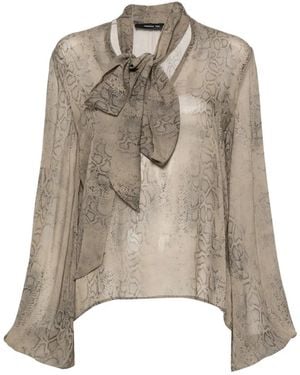 FEDERICA TOSI Snakeskin-Print Pussy-Bow Blouse - Natural