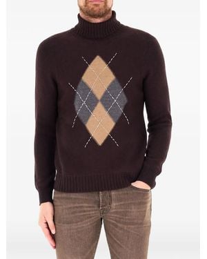 Ballantyne Argyle-Pattern Roll-Neck Jumper - Brown