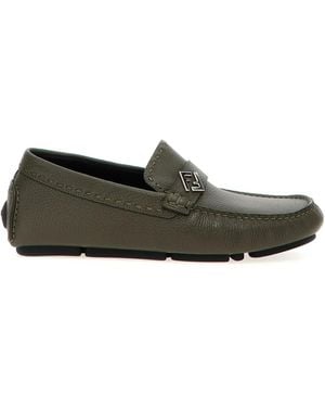 Fendi Ff Squared Leather Loafers - Grey