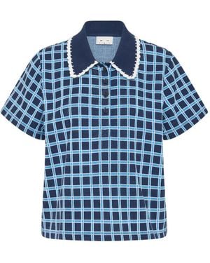 The Upside Clubhouse Dom Checked Crochet-Trim Polo Shirt - Blue