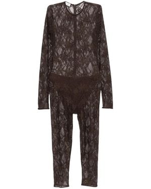 ANDAMANE Sheila Lace-Pattern Long-Sleeve Jumpsuit - Brown