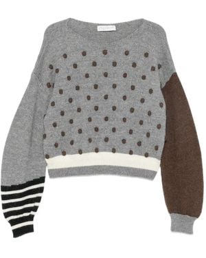 Phisique Du Role Polka-Dot Colour-Block Sweater - Gray