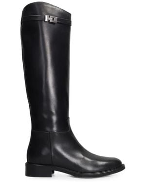 Julie Dee Buckle-Detail Leather Boots - Black