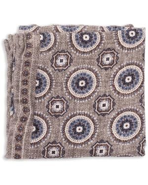 Brunello Cucinelli Silk Pocket Square With Medallion Design - Grey