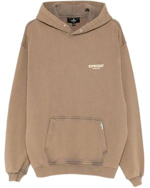 Represent Owners Club Logo-Print Hoodie - Natural