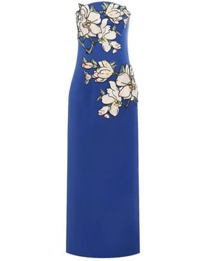 LEO LIN Ava Floral-Applique Strapless Midi Dress - Blue