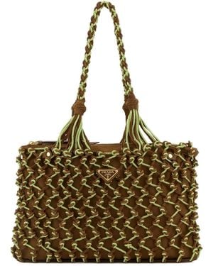 Prada Kleiner Noué Mesh-Tote Bag mit geflochtenem Griff - Mettallic