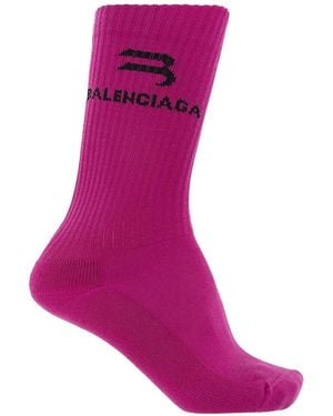 Balenciaga Logo-Motif Ribbed Socks - Pink