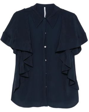 Liviana Conti Ruffled Short-Sleeve Blouse - Blue