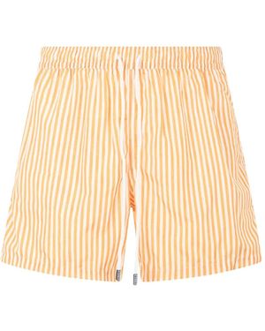 Fedeli Striped Drawstring-Waist Swim Shorts - Natural