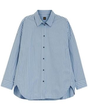BOSS Striped Long-Sleeve Oversized-Fit Shirt - Blue