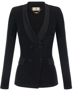 Elisabetta Franchi Knit Jacket With Shiny Viscose Details - Black