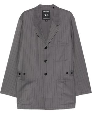 Y-3 Pinstripe-Pattern Single-Breasted Coat - Grey