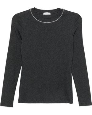 Peserico Embellished-Neck Long-Sleeve T-Shirt - Black
