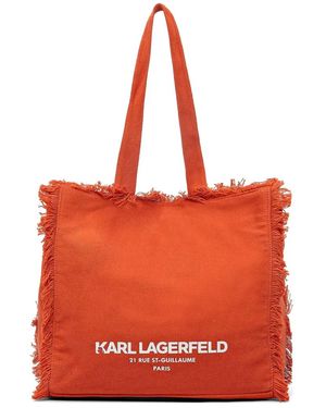 KARL LAGERFELD Frayed-Edge Canvas Tote Bag - Red