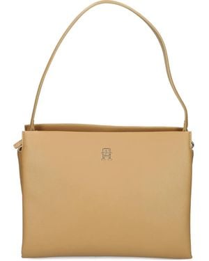 Tommy Hilfiger Logo-Embossed Leather Shoulder Bag - Natural
