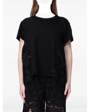 MEIMEIJ Macramé-Panelled Cotton T-Shirt - Black