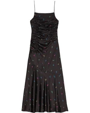 Ganni Ruched Slip Dress - Black