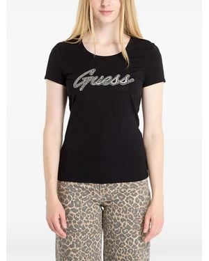 Guess Rhinestone-Logo T-Shirt - Black