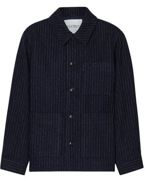 Closed Pinstripe Button-Up Jacket - Blue