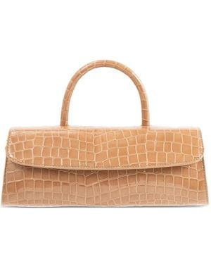BY FAR Mini Longa Embossed Leather Top-Handle Bag - Natural