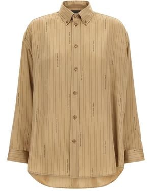Balenciaga Logo-Striped Shirt - Natural