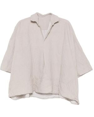 Daniela Gregis Crinkled-Finish Polo-Collar T-Shirt - Natural