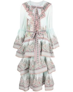 Zimmermann フローラル ラッフルドレス - ホワイト