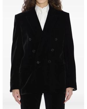 Saint Laurent Doppelreihige Cassandre Jacke aus Samt - Schwarz