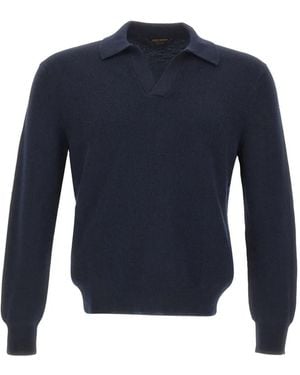 Gran Sasso Ribbed-Knit Virgin-Wool Polo Shirt - Blue