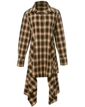Monse Plaid Asymmetric-Draped Shirt Mini Dress - Natural