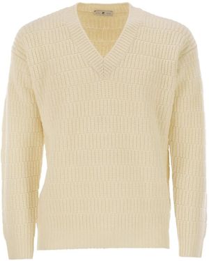 PT Torino Geometric V-Neck Jumper - Natural