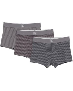 Marc O' Polo Check-Print Striped Boxers (Set Of Three) - Grey