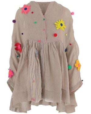 Péro Floral-Appliqué Mini Dress - Natural