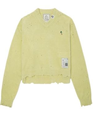 Maison Mihara Yasuhiro Ausgefranster Pullover Mit V-Ausschnitt - Gelb