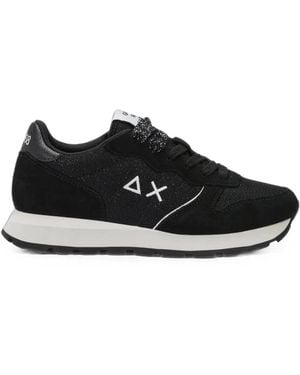 Sun 68 Ally Glitter Logo-Embroidered Trainers - Black