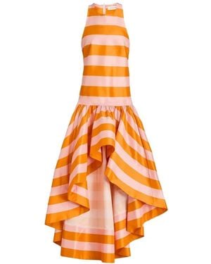 Zimmermann Asymmetric Striped Silk-Shantung Dress - White