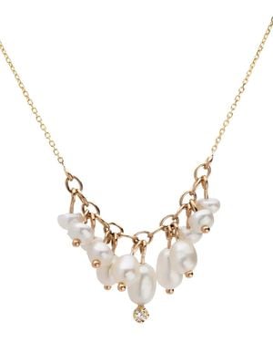 Wwake 14Kt Recycled Shadow Pearl And Diamond Necklace - Metallic