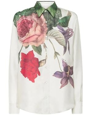 Pierre Louis Mascia Aloe Botanical-Print Silk Shirt - White