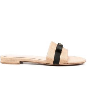 Gianvito Rossi Bow-Detail Woven-Construction Slides - Natural