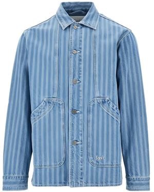 Forét Berry Herringbone-Pattern Denim Jacket - Blue