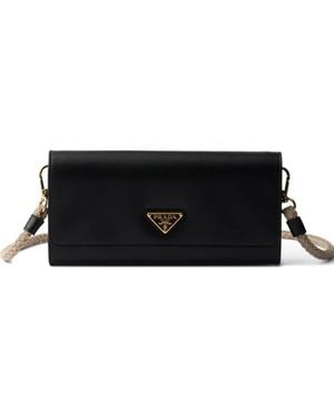 Prada Leather Wallet With Shoulder Strap - Black