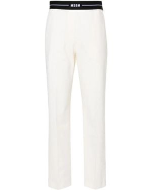 MSGM Logo-Waistband Tapered Pants - White