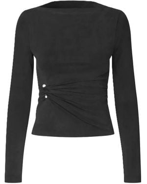 Stine Goya Top Fruncido Con Detalle De Perlas - Negro